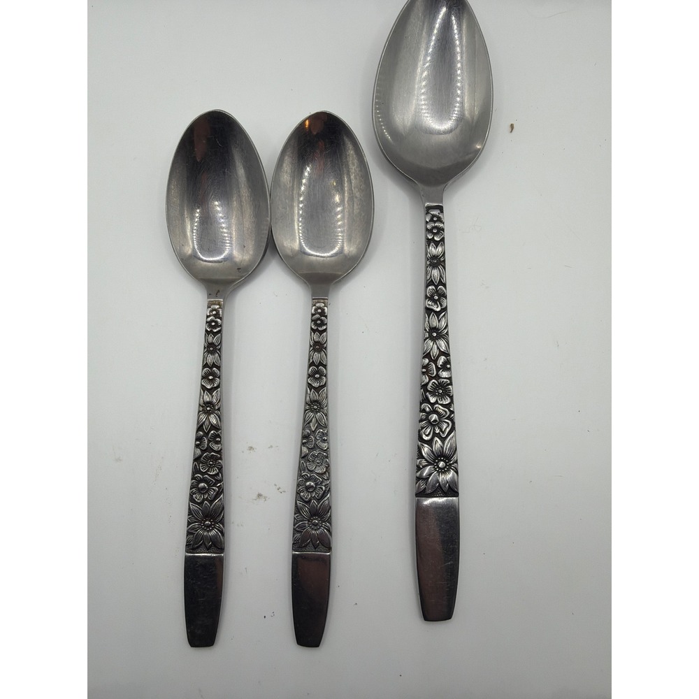 Vintage Stainless Japan Floral Spoons Set of 3 Daisy Flower Pattern Flatware